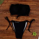 Women Ruffles Tube Up Pure Colour Bikinis Sets Swimwear