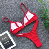 Women V-neck Triangle Bikinis Steel Bracket Pure Color Swimwear Bikinis Sets