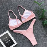 Women V-neck Triangle Bikinis Steel Bracket Pure Color Swimwear Bikinis Sets