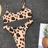 Women Leopards Prints Low Waist Slip Bikini Sets Swimsuit