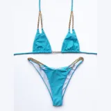 Women Double Chain Strap Triangle Bikinis Swimwear Sets