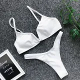 Women V-neck Triangle Bikinis Steel Bracket Pure Color Swimwear Bikinis Sets