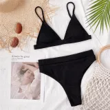 Women Triangle Pure Color Split Bikinis Sets Swimwear