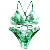 Women Prints Stars Tie Dye Starry Sky Split Bikinis Sets Swimwear