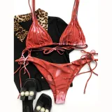 Women Tie Dye Talter Top Tie Up Triangle Bikinis Swimwear Sets