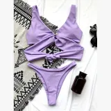 Women Bikinis Halter Circular Ring Two Piece V-neck Swimwear Set