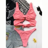 Women Bikinis Halter Circular Ring Two Piece V-neck Swimwear Set