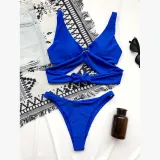 Women Bikinis Halter Circular Ring Two Piece V-neck Swimwear Set