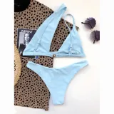 Women Single Shoulder Pure Color Swimwear Bikinis Sets