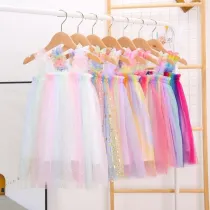 Toddler Girls Rainbow Ruffles Tutu Slip Boho Dress