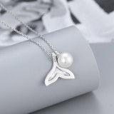 Sterling Silver Fish Tail Shell Pearl Pendant Chain Jewelry Necklace