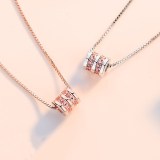 Sterling Silver Pink Zircon Diamonds Small Waist Clavicle Pendant Chain Jewelry Necklace