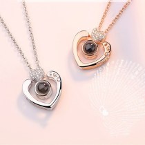 100 languages I love you Heart Zircon Diamonds Chain Necklace Jewelry