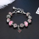 Women's Pink Heart Zircon Crystal Silver Charm Chain Jewelry Bracelet