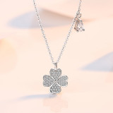 Sterling Silver Good Luck Four Leaf Clover Clavicle Pendant Chain Jewelry Necklace
