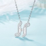 26 English Letters Alphabet Diamond Zircon Chain Silver Jewelry Necklace