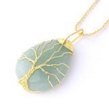 Drop-shaped Natural Crystal Stone Gold Tree of Life Chain Jewelry Necklace