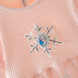 Toddler Girl Frozen Sequin Snowflakes Tutu Mesh Long Sleeve Knitted A-line Dresses