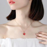 Red Zircon Diamonds Sterling Silver Love Spin Clavicle Pendant Chain Jewelry Necklace