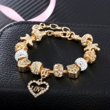 Women's Gold Starfish Zircon Diamond Beads Love Heart Bracelet Chain Charm Jewelry