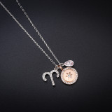 Sterling Silver Twelve Constellations Clavicle Zircon Diamonds Pendant Chain Jewelry Necklace