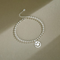 Silver Smile Round Beads Chain Jewelry Bracelet