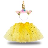 Toddler Girls Bowknot Sequins Stars Tutu Skirt with Unicorn Headband