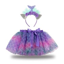 Toddler Girls Bowknot Mermaid Tutu Skirt with Flowers Headband