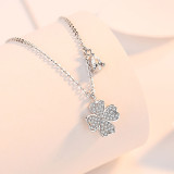 Sterling Silver Good Luck Four Leaf Clover Clavicle Pendant Chain Jewelry Necklace