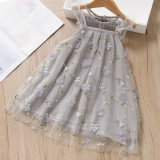 Toddler Girls Embroidered Flowers Lace Ruffles Sleeves Mesh Tutu Dress