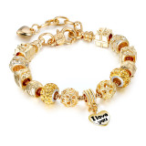Women's Golden Heart I Love You Golden Gift Box Zircon Crystal Charm Chain Jewelry Bracelet