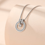 Sterling Silver English Letters Alphabet H Zircon Diamonds Circle Clavicle Pendant Chain Jewelry Necklace