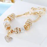 Women's Gold Heart Love Zircon Crystal Charm Chain Jewelry Bracelet