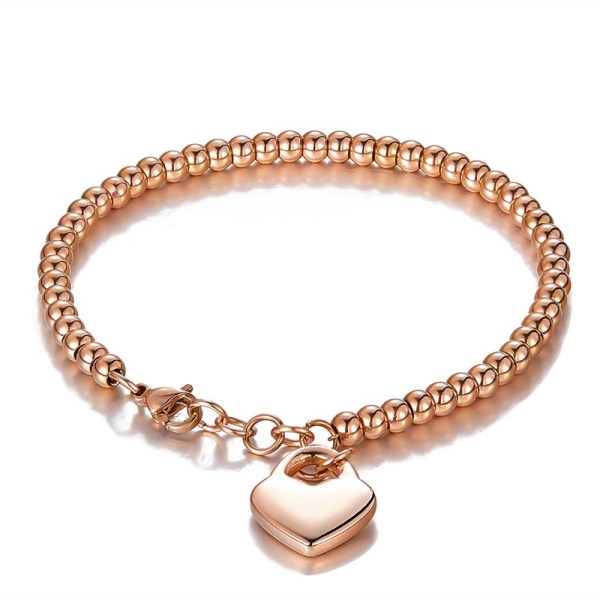 Rose Gold Silver Beads Love Heart Chain Jewelry Bracelet