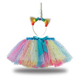 Toddler Girls Sequins Stars Rainbow Tutu Skirt with Unicorn Headband