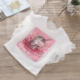 Toddler Girl Sequins Unicorn Ruffles Top and Denim Lace Flowers Sequin Skirt Two Pieces Sets