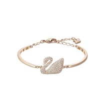 Classic Rose Gold Pink Swan Zircon Diamond Chain Jewelry Bracelet Bangle