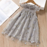 Toddler Girls Embroidered Flowers Lace Ruffles Sleeves Mesh Tutu Dress