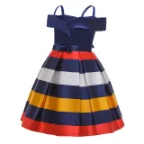 Toddler Girl Off The Shoulder 3 Colors Stripes A-line Gown Dresses