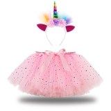 Toddler Girls Bowknot Sequins Stars Tutu Skirt with Unicorn Headband