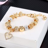 Women's Gold Starfish Zircon Diamond Beads Love Heart Bracelet Chain Charm Jewelry
