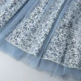 Toddler Girl White Embroidered Flowers Bowknot Ruffles Top and Mesh Floral Skirt Two Pieces Sets