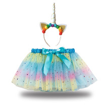 Toddler Girls 3 Colors Stars Sequins Tutu Skirt with Flowers Headband