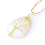 Drop-shaped Natural Crystal Stone Gold Tree of Life Chain Jewelry Necklace