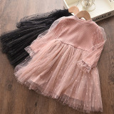 Toddler Girl Tulle Tutu Puffy Gold Thread Long Sleeve Knit Dresses