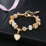Women's Flower Gold Heart Love Silver Zircon Crystal Charm Chain Jewelry Bracelet