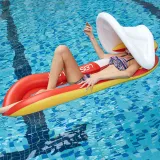 Inflatable Net Deck Chair Swimming Floating Row with Sunshade