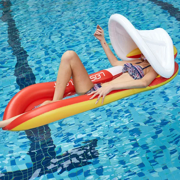 Inflatable Net Deck Chair Swimming Floating Row with Sunshade