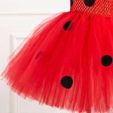 Toddler Girls Red Ladybug Sleeveless Hand Crochet Tutu Dress With Free Accessories