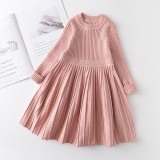 Toddler Girl Knitted Folding Long Sleeve A-line Dresses